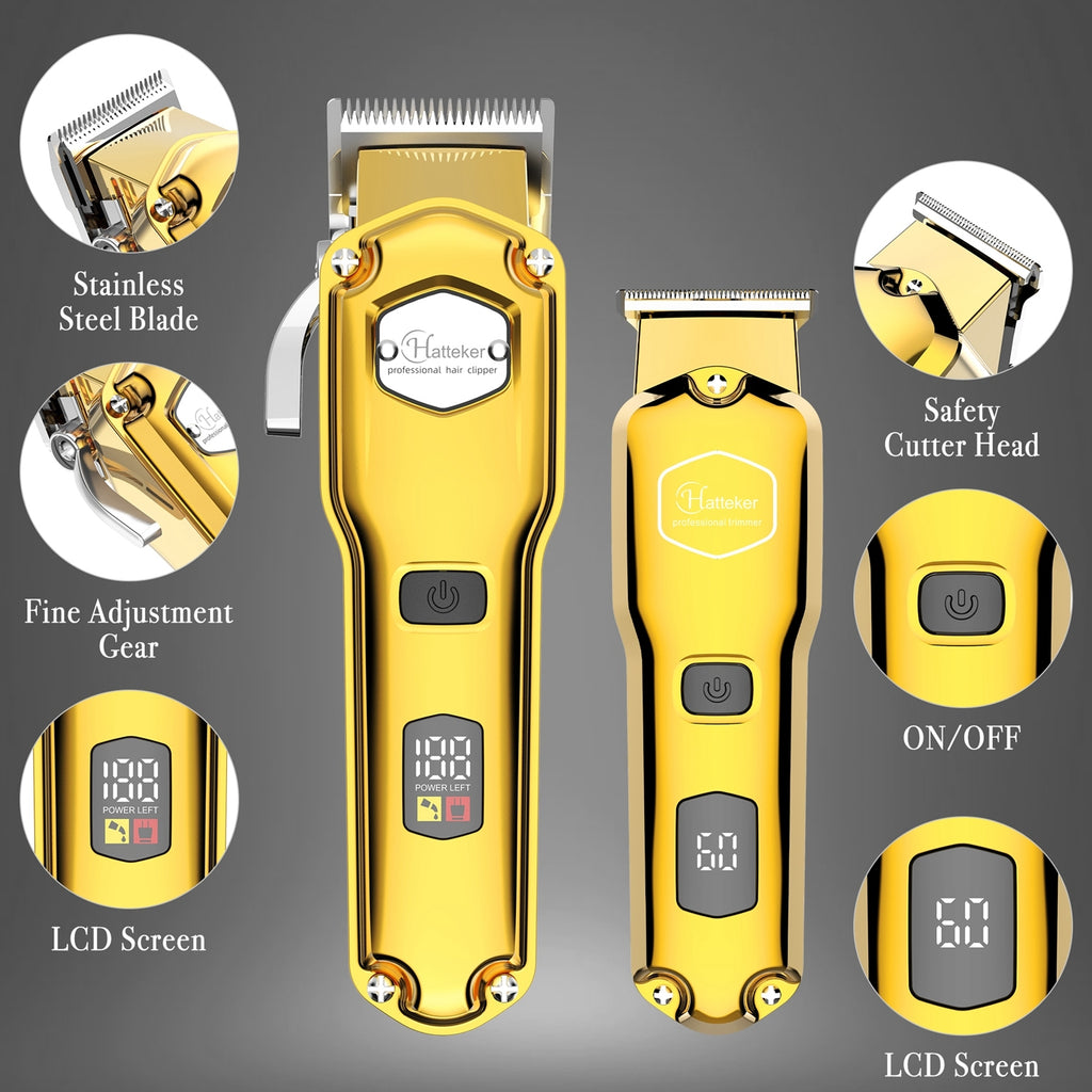 Professional 2-Piece Men's Hair Clippers Kit, Electric Cordless Hair Trimmer Set for Salon & Household
