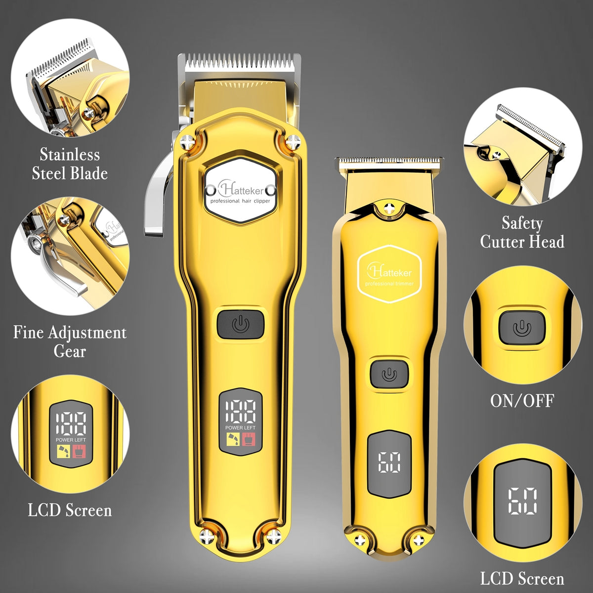 Professional 2-Piece Men's Hair Clippers Kit, Electric Cordless Hair Trimmer Set for Salon & Household
