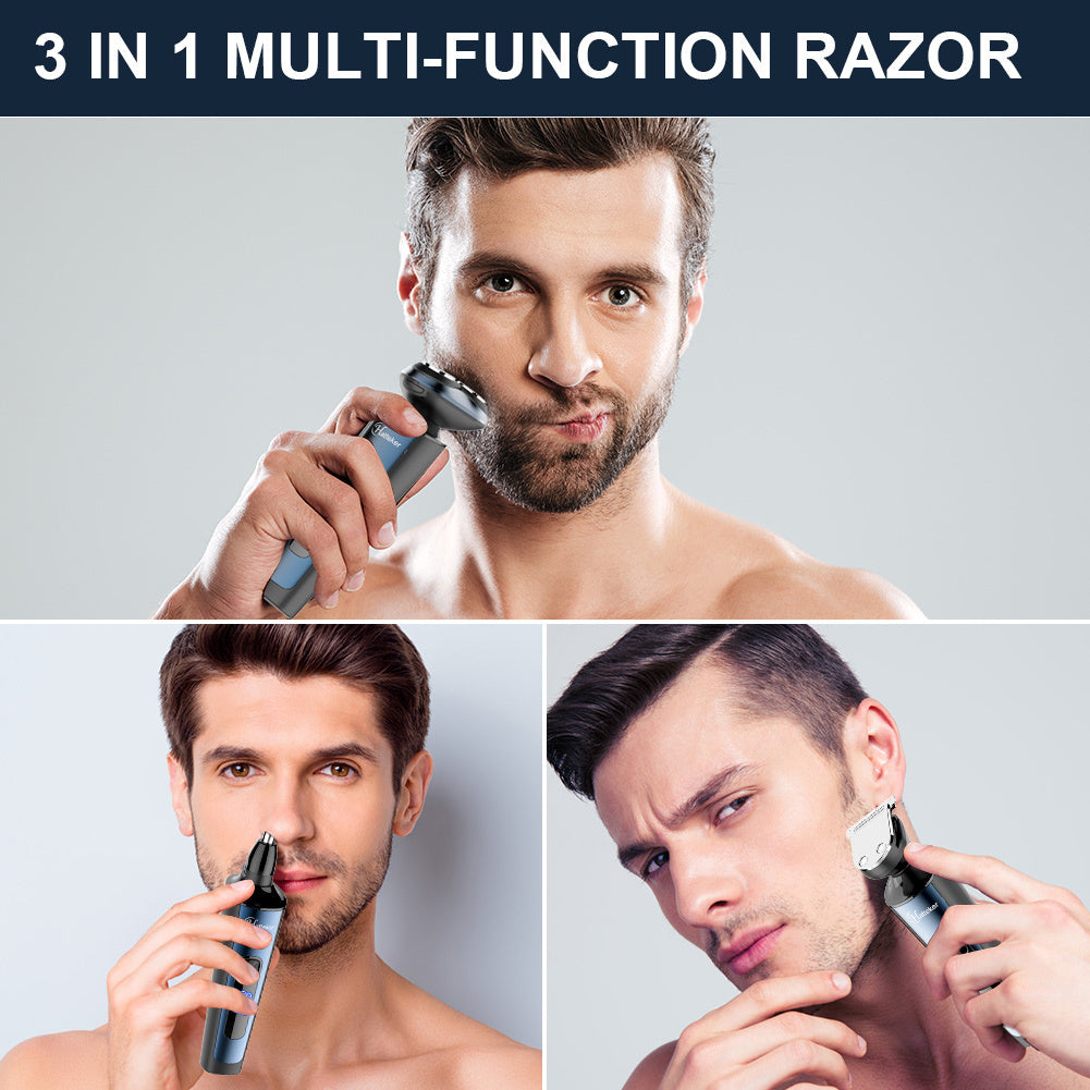 3 in 1 Men Electric Grooming Kit, Rechargeable Electric Shaver, Nose Hair Trimmer Portable Beard Shaving for Daily Male Grooming