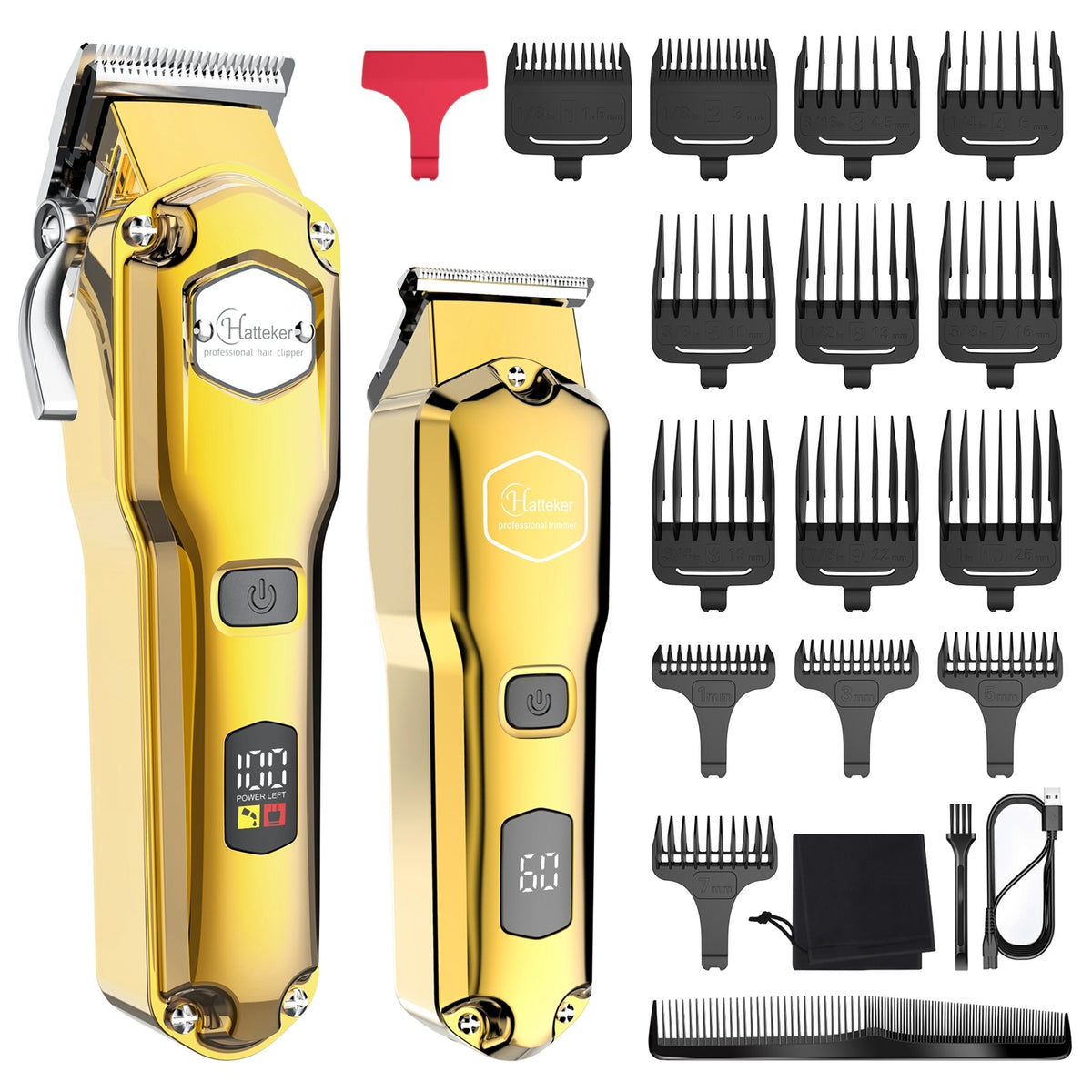 Professional 2-Piece Men's Hair Clippers Kit, Electric Cordless Hair Trimmer Set for Salon & Household