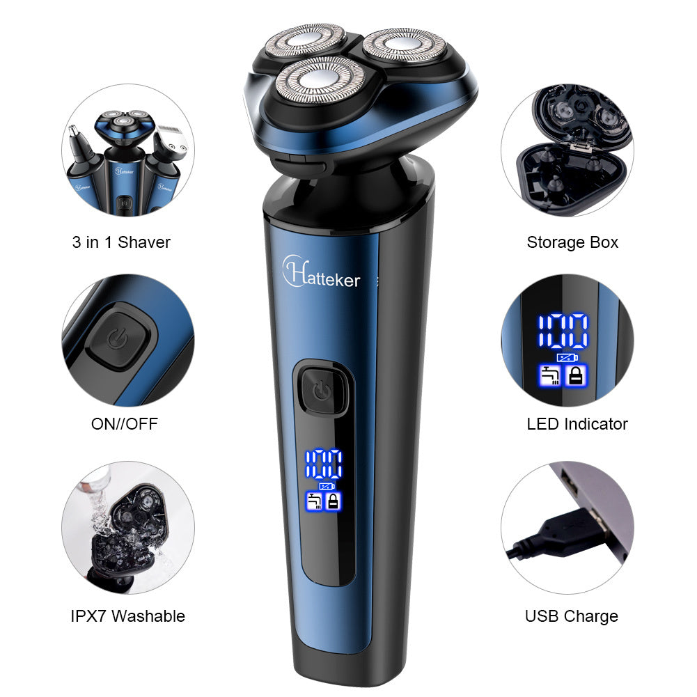 3 in 1 Men Electric Grooming Kit, Rechargeable Electric Shaver, Nose Hair Trimmer Portable Beard Shaving for Daily Male Grooming