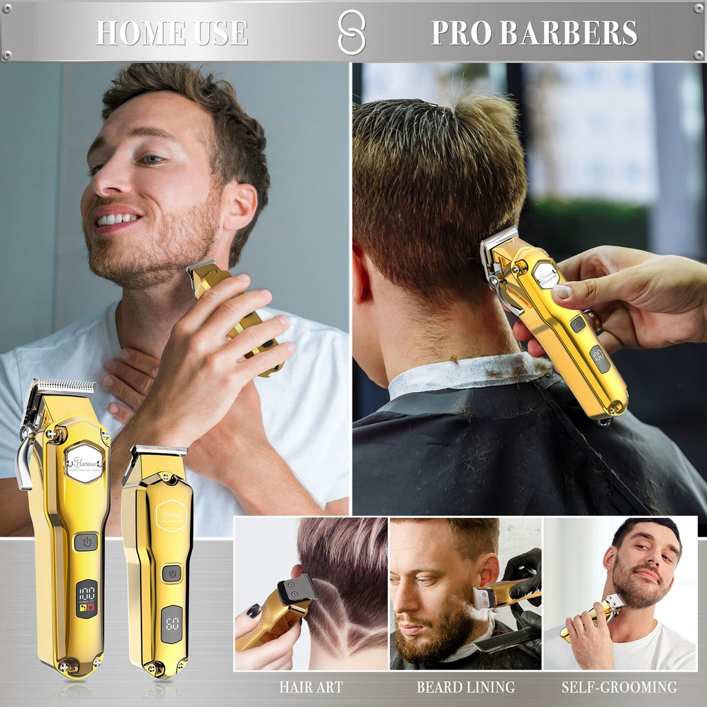 Professional 2-Piece Men's Hair Clippers Kit, Electric Cordless Hair Trimmer Set for Salon & Household