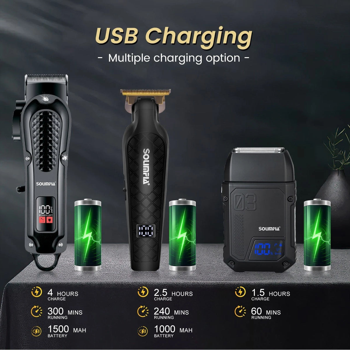 3 in 1 Professional Hair Clippers Electric Shaver Set Cordless Barber Trimmer