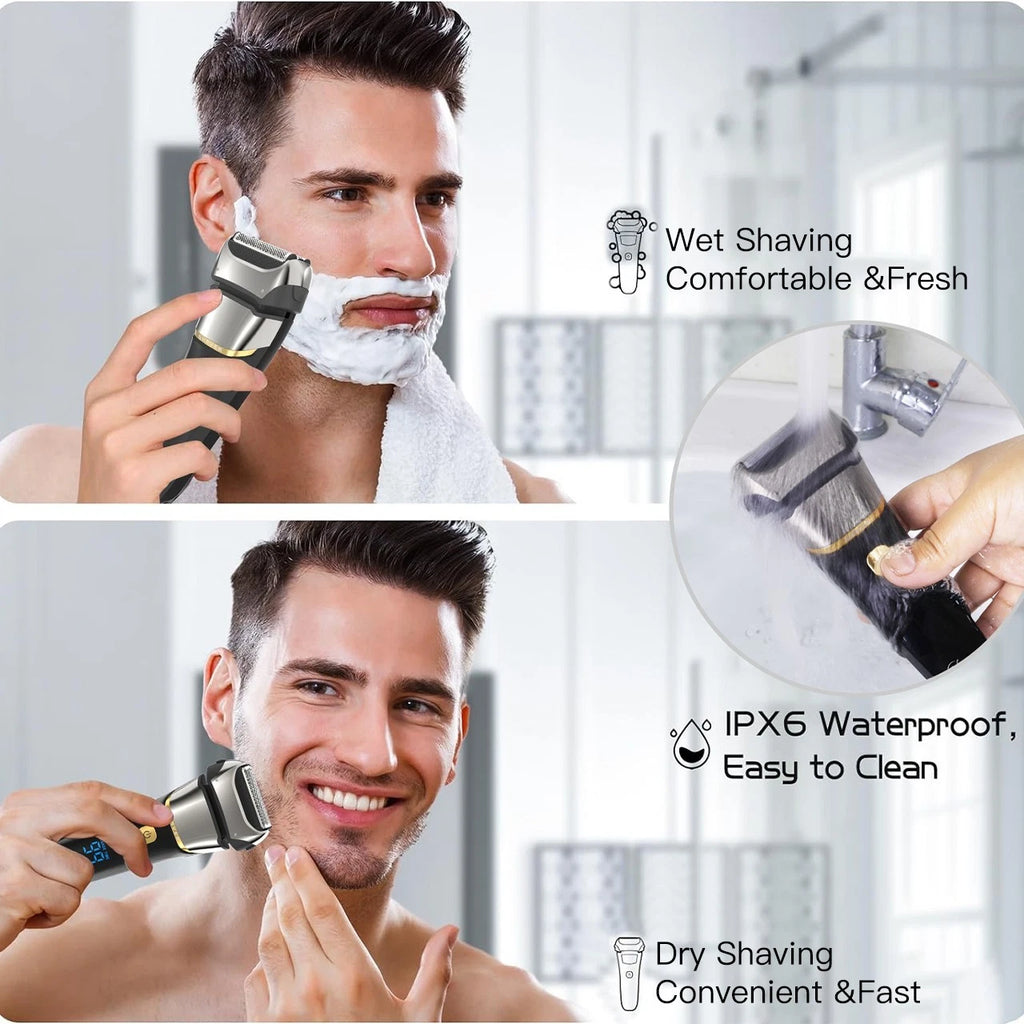 Men's Electric Shaver Cordless USB Rechargeable Razor LED Display