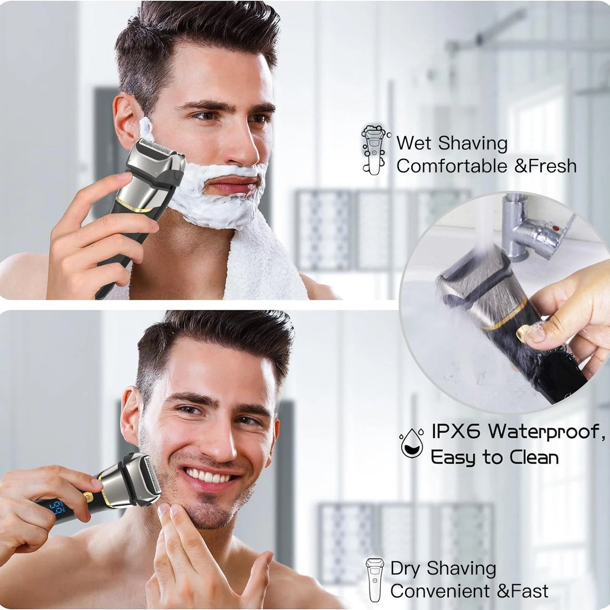 Men's Electric Shaver Cordless USB Rechargeable Razor LED Display