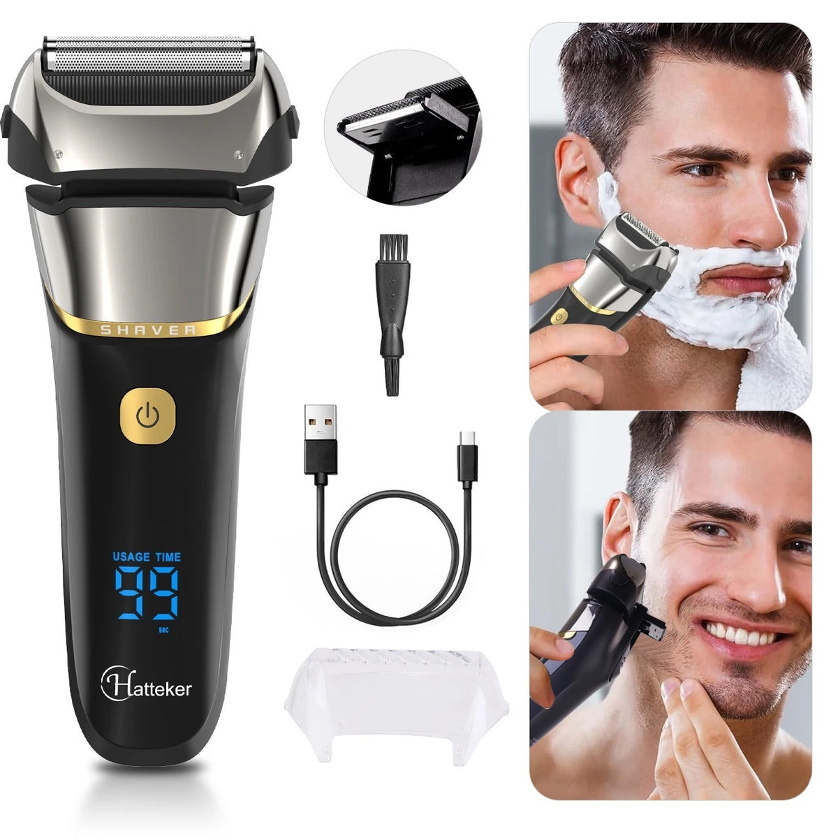 Men's Electric Shaver Cordless USB Rechargeable Razor LED Display