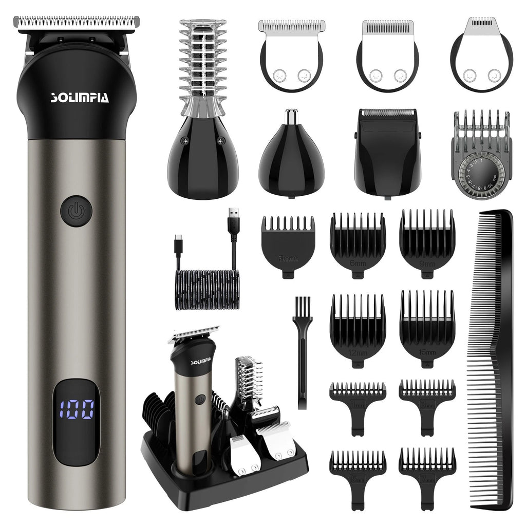 SOLIMPIA 7-in-1 Hair Clippers Men Beard Trimmer Barber Shaver Nose Body Grooming