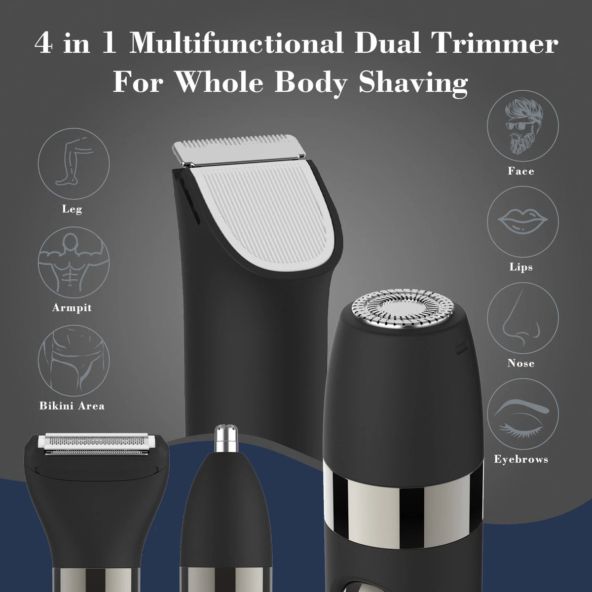 4-in-1 Electric Trimmer Shaver Set for Men Hair Beard Nose Body Grooming Kit