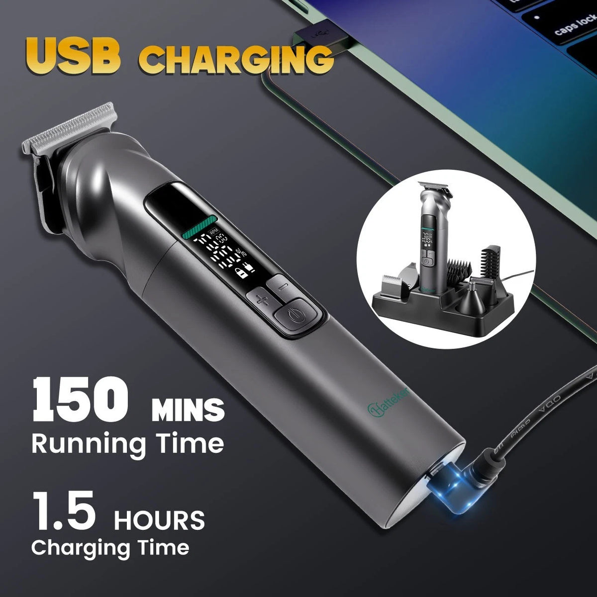 Hatteker 6-in-1 Hair Clippers Stainless Steel Trimmer Nose - Ear - Eyebrow