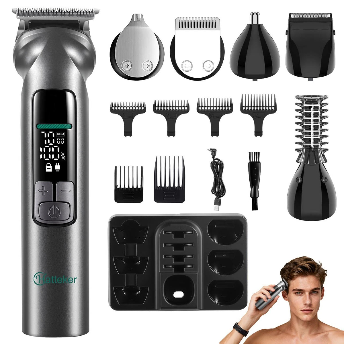Hatteker 6-in-1 Hair Clippers Stainless Steel Trimmer Nose - Ear - Eyebrow
