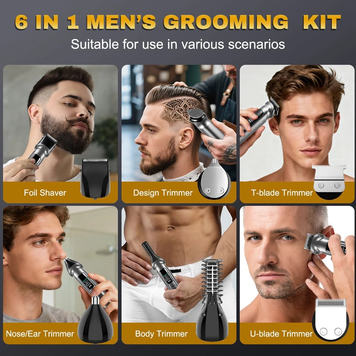 Hatteker 6-in-1 Hair Clippers Stainless Steel Trimmer Nose - Ear - Eyebrow