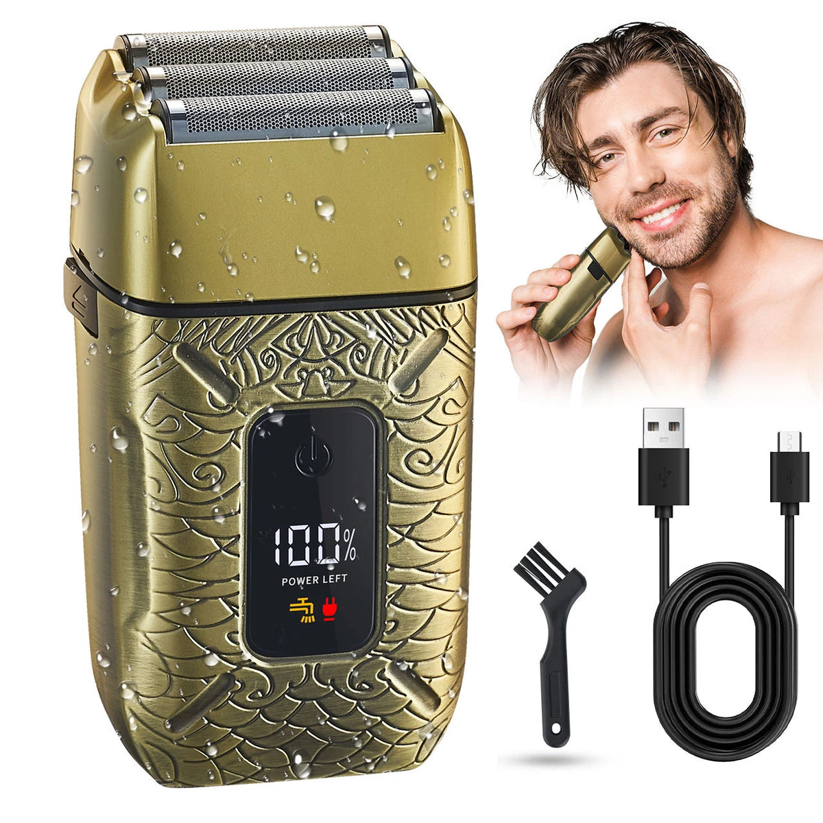 3-Blade Men's Rotary Shaver USB Rechargeable Wet Dry Electric Razor